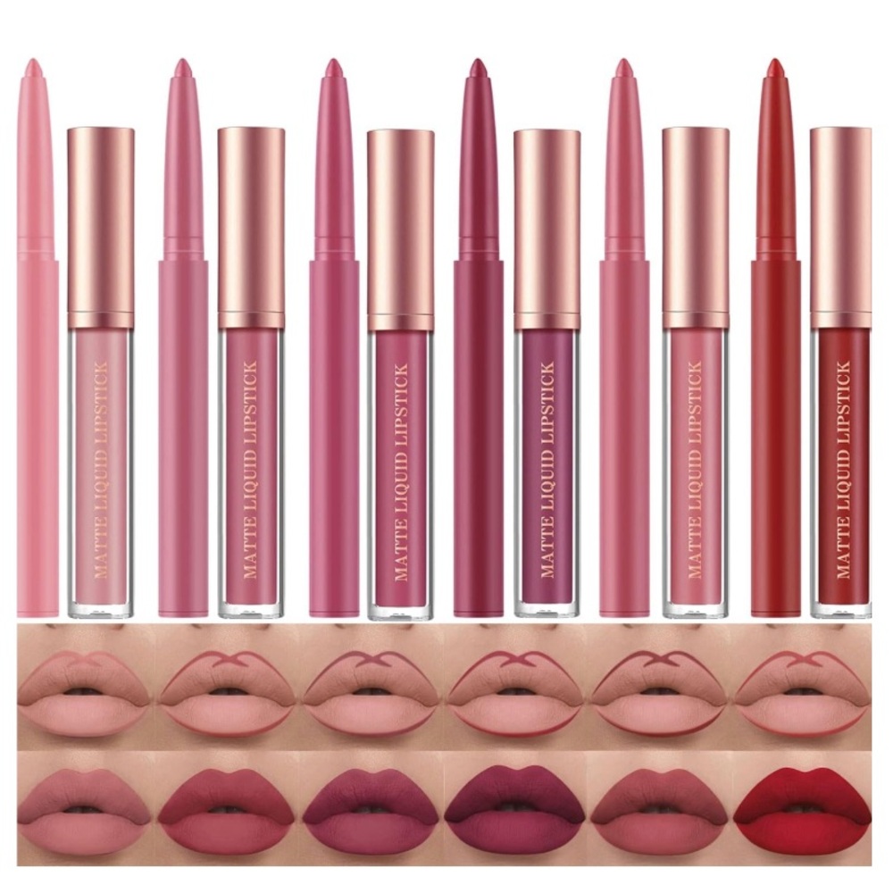 ✨6 Highly Pigmented Liquid Matte Lipsticks & 6 Velvety Lip Liner Pencils, V2✨